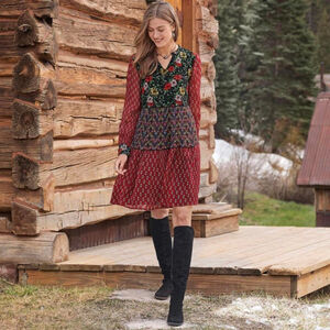 Sundance Patterns of Wonder boho patchwork floral dress long sleeve women medium